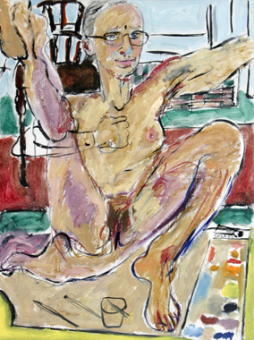 Elizabeth Cope: Nude self portrait with glasses, 2006, oil on canvas,  152.4 x 121.9 cm